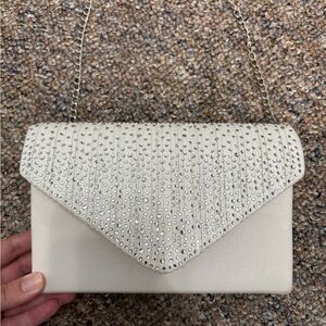Elegant White Rhinestone Studded Clutch